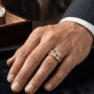 18ct mens gold ring signity stones