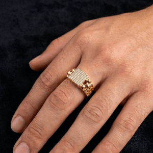 18ct mens gold ring signity stones 6