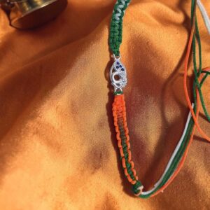 Rajyan jewellers 925 pure silver ganesha om rakhi with blue stones