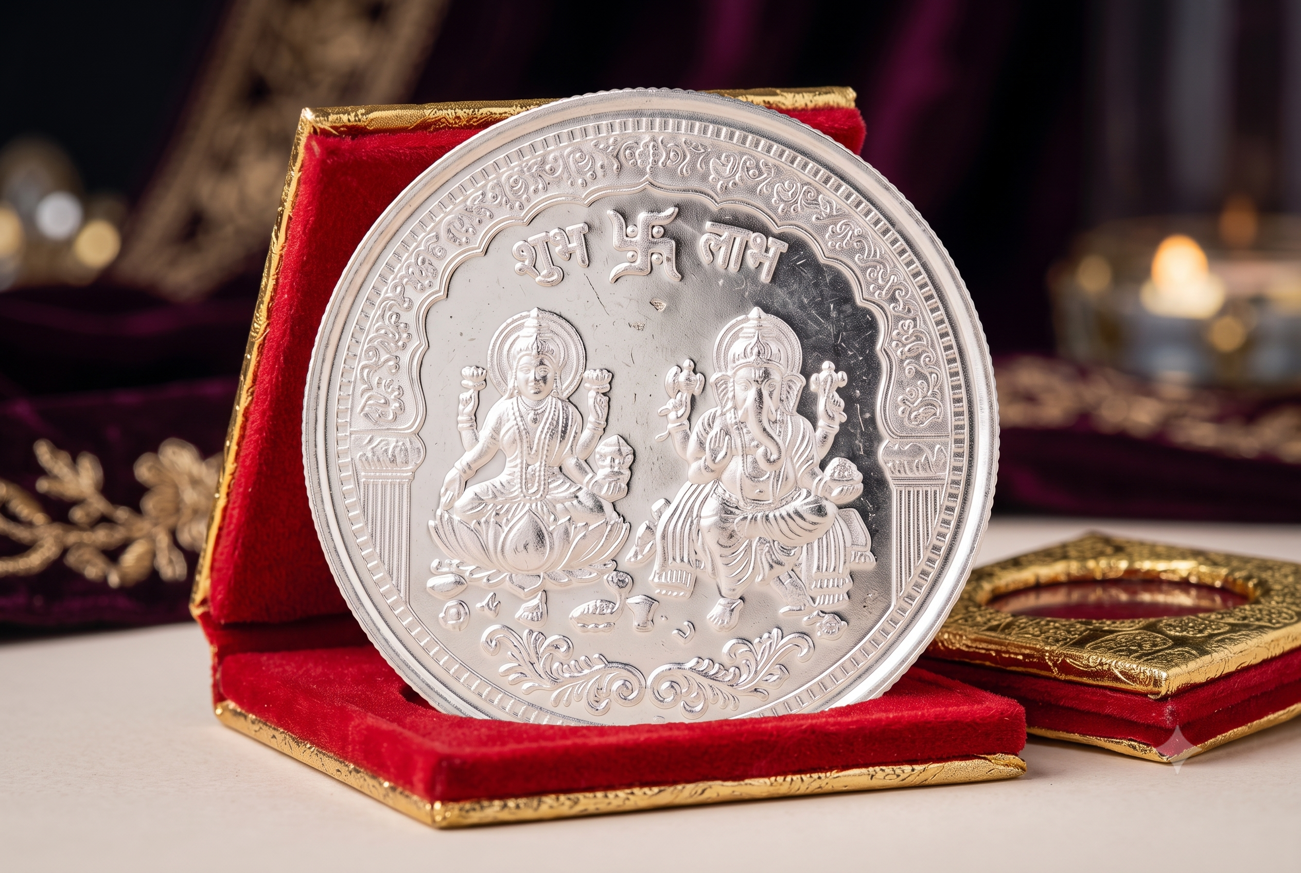 laxmi ganesha coin box packing Shri Yantra Silver Coin - 999 Purity