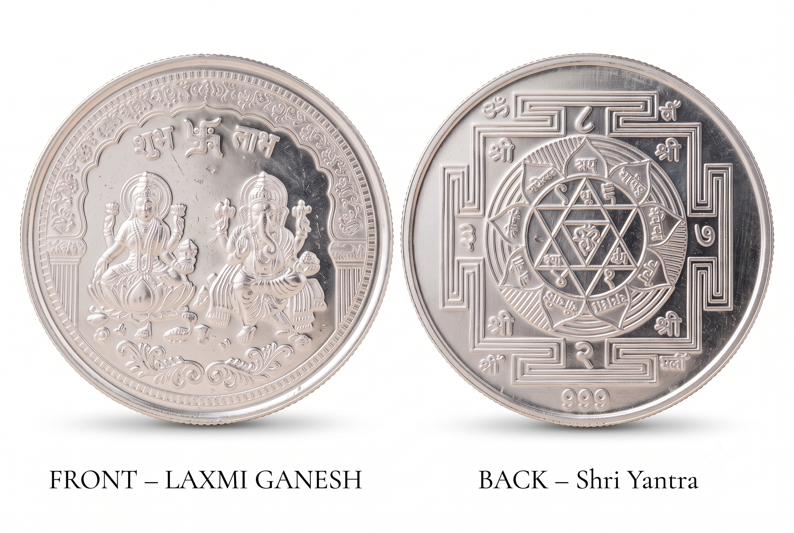 laxmi ganesha sri yantra coin Laxmi Ganesh & Shri Yantra Silver Coin