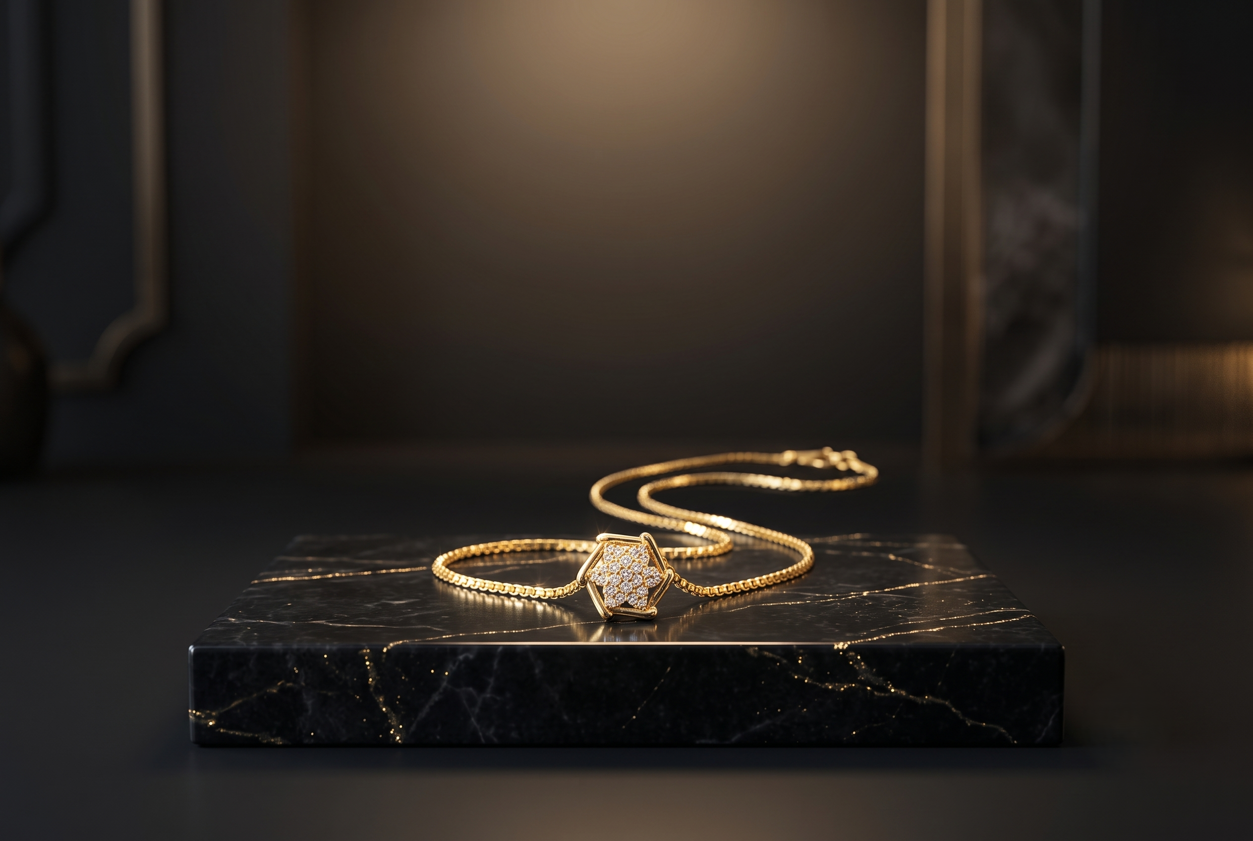 signity-18k-chain-pendant-hexagon-display Rajyan Jewellers 18 carat gold 3.12gm CZ hexagonal pendant with 18-inch chain