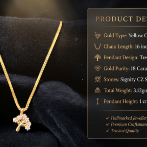 18K yellow gold chain and tree pendant set by Rajyan Jewellers